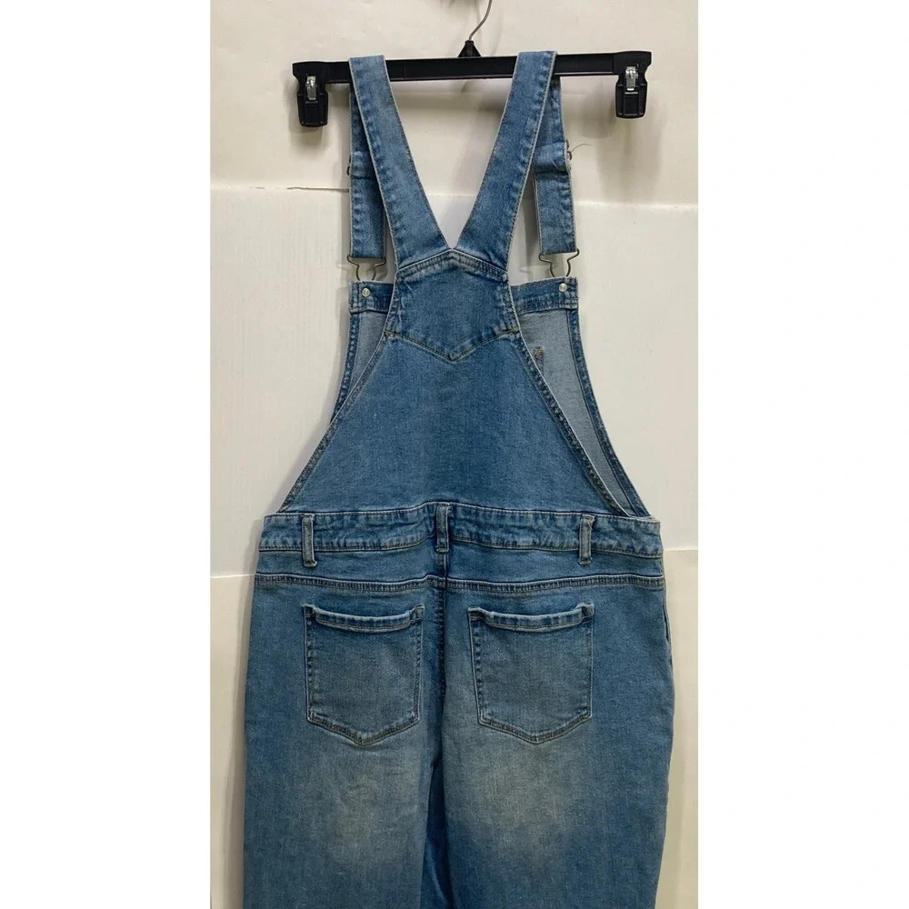Style & Co Womens Medium Wash Distressed Denim Overalls‎ Skinny Leg Size M Blue